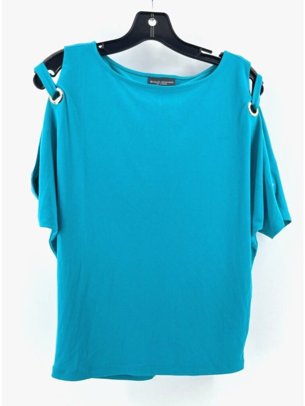 Bold Elements Cut to Curve Short Sleeve Cold Strap Shoulder Top Shirt Blouse XS